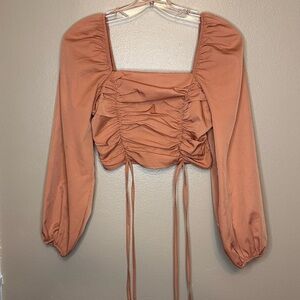 Peach Women’s Smocked Back Long Sleeve Crop Top Size XS Peach